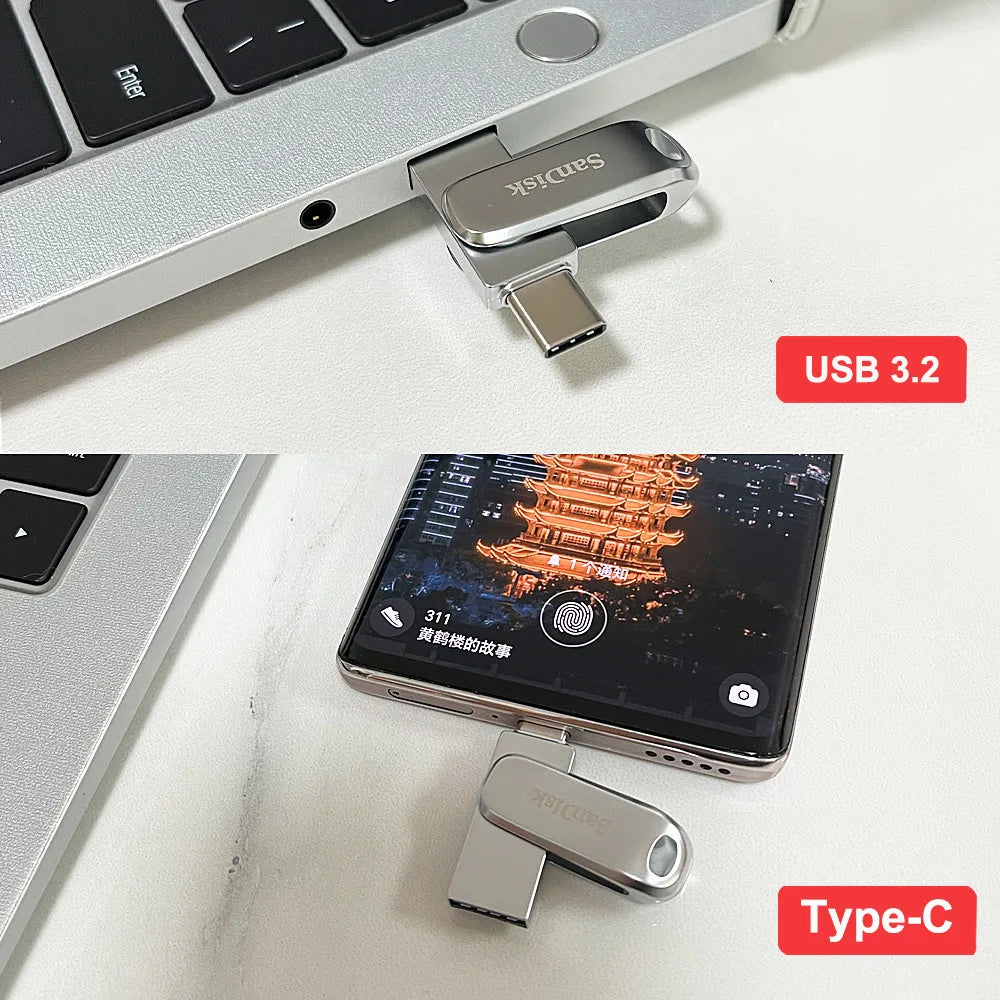 SanDisk Ultra Dual Drive Luxe USB Type C Flash Drive 512GB 256GB 128GB 64GB Metal USB 3.2 Gen 1 USB Type A OTG Flash Drive