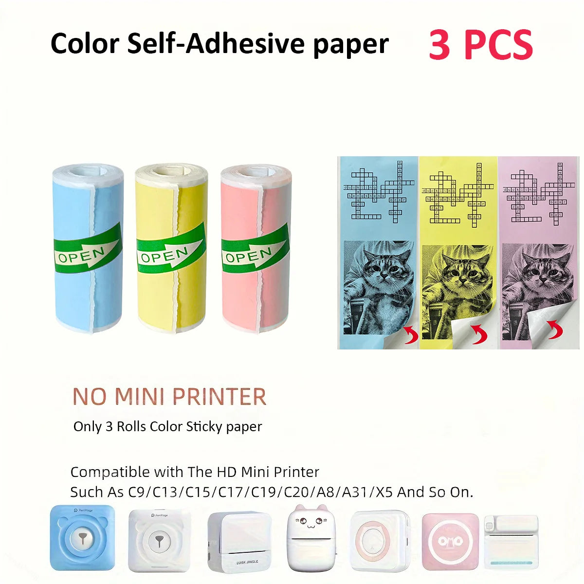 Mini Pocket Printer 5 Rolls Of Self-Adhesive Paper Portable Thermal Printer For Printer Suitable For Home Office Study And Work