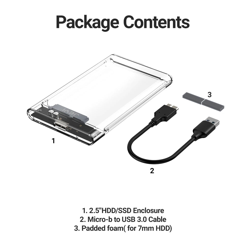 JEYI 2.5'' Tool-Free External HDD Enclosure - USB 3.0 to SATA III, Transparent Cooling, Compatible with 7mm/9.5mm SATA HDD/SSD