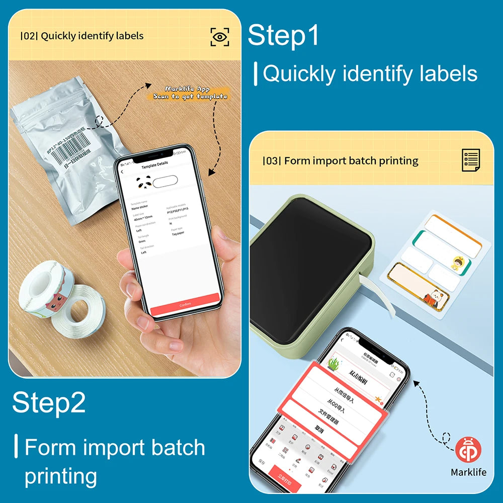 Marklife P15 Wireless Bluetooth Label Printer Portable Thermal Printer Similar as D11 D110 D101 Label Machine Mini Label Maker