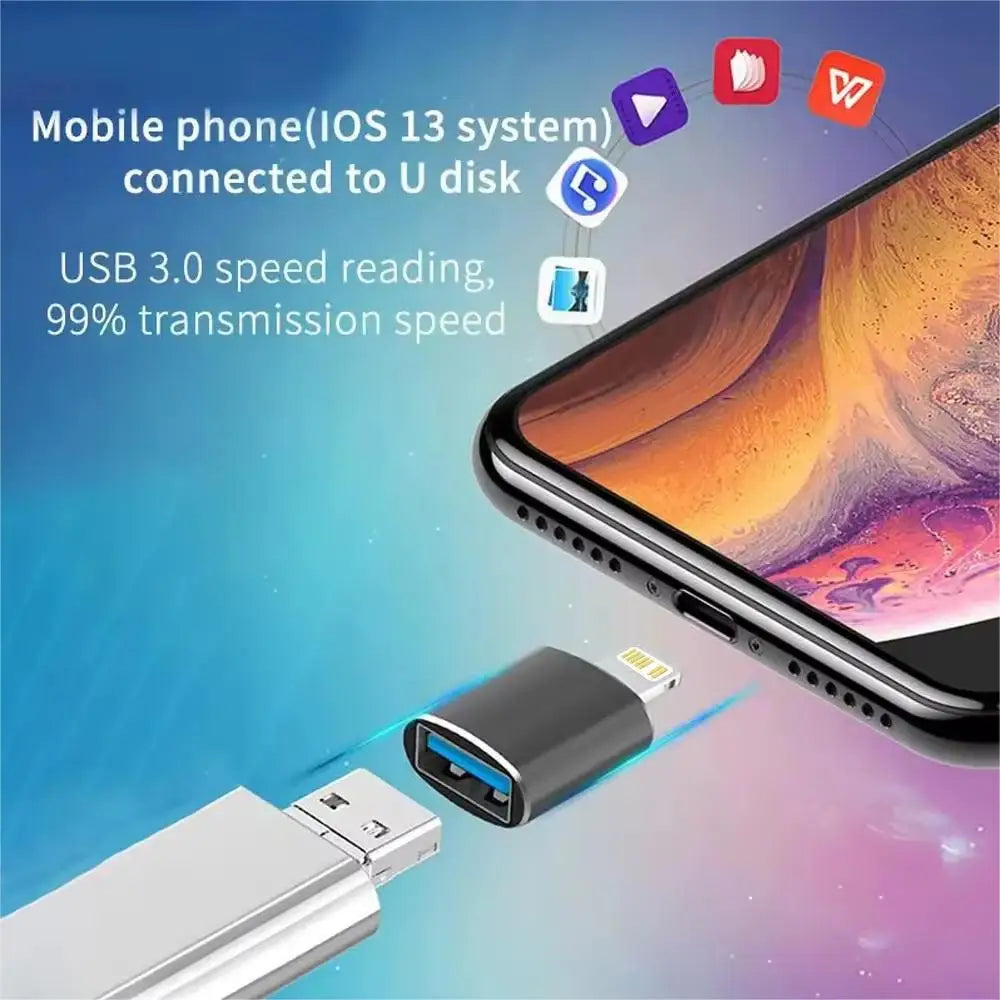 2pcs OTG USB 3.0  Adapter for IPhone 14 13 12  Pro XS Max XR X 8 Plus 7 6s IPad Lightning Male To USB3.0 Adapter for IOS13 Above