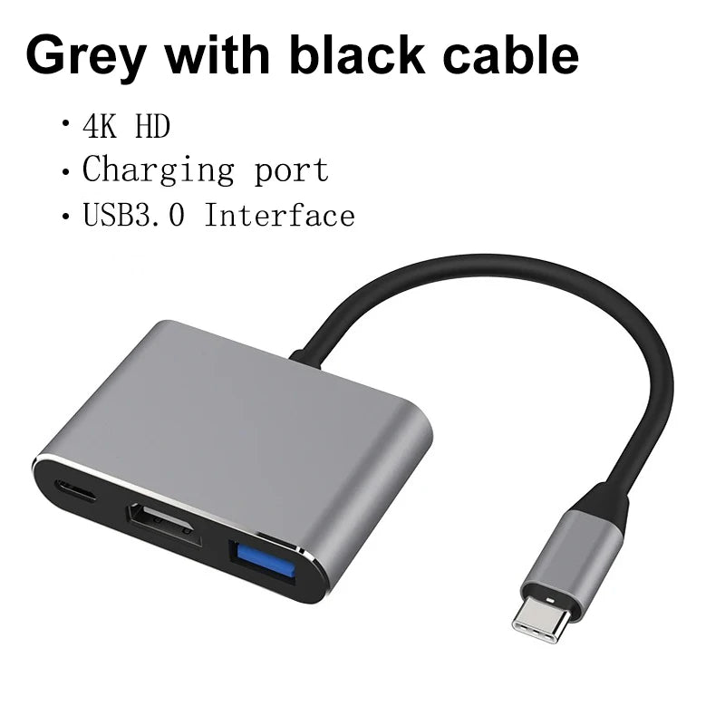 3 In 1 Usb-C Usb Hub Male To Female Hdmi-Compatible 4k Usb 3.1 Type-C To Usb 3.0 Charging Adapter For Macbook Air 12 Converter
