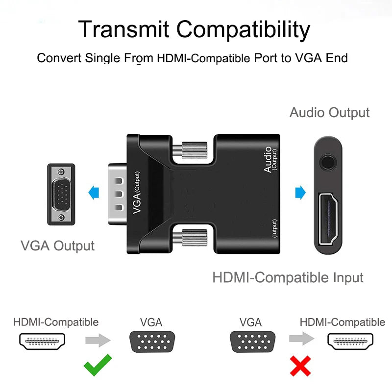 HDMI-compatible to VGA Converter Adapter 1080P VGA Adapter 3.5MM Audio Jack For PC Desktop Laptop to HDTV Projector Video Audio