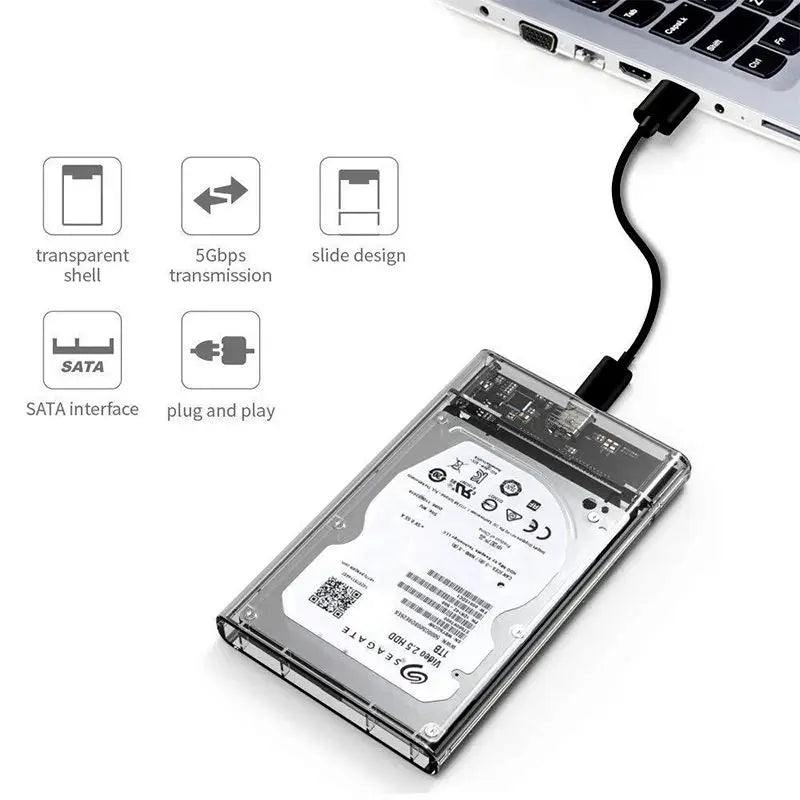 New Transparent Portable Hard Drive Case For 2.5-inch SATA HDD/SSD USB 3.0 External Reader for Desktops and Laptops