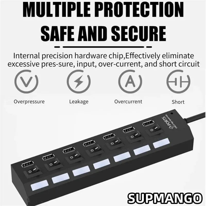 Switch Extension Hub 7-port USB2.0 Hub Computer USB Extension Hub One Drag Seven USB2.0 Splitter PC Laptop Desktop