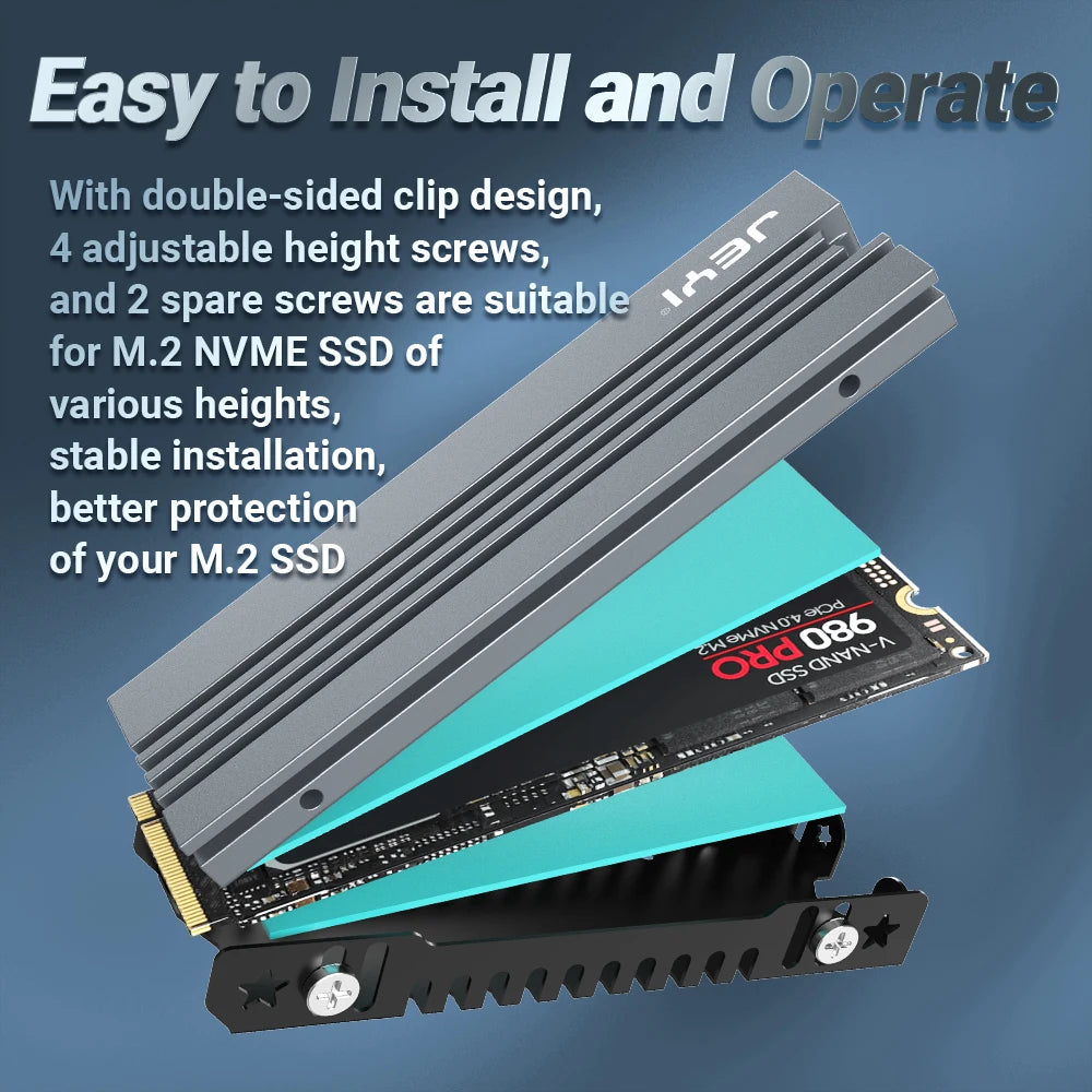JEYI M.2 SSD Heatsink, 2280 NVME NGFF SSD Cooling Full Aluminum Cooler Radiator with Thermal Silicone Pad for Motherboard / PS5