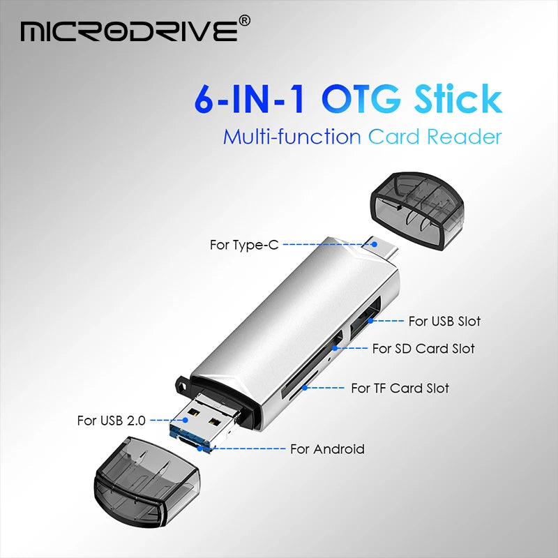 6-in-1 OTG High-Speed Multi-functional Card Reader for Mobile Phones And Computers Versatile Data Transfer Device