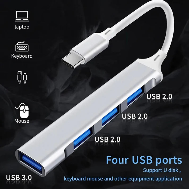 4 Port USB 3.0 Hub USB C Hub High Speed Type C Splitter 5Gbps For PC Computer Accessories Multiport HUB 4 USB 3.0 2.0 Ports