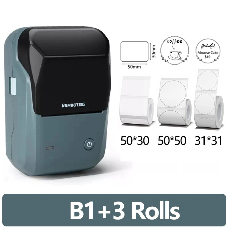 Mini Label Thermal Printer Niimbot B1 Portable Self-Adhesive Printer For Stickers Round Labels Rolls UV Tag Bluetooth Printer