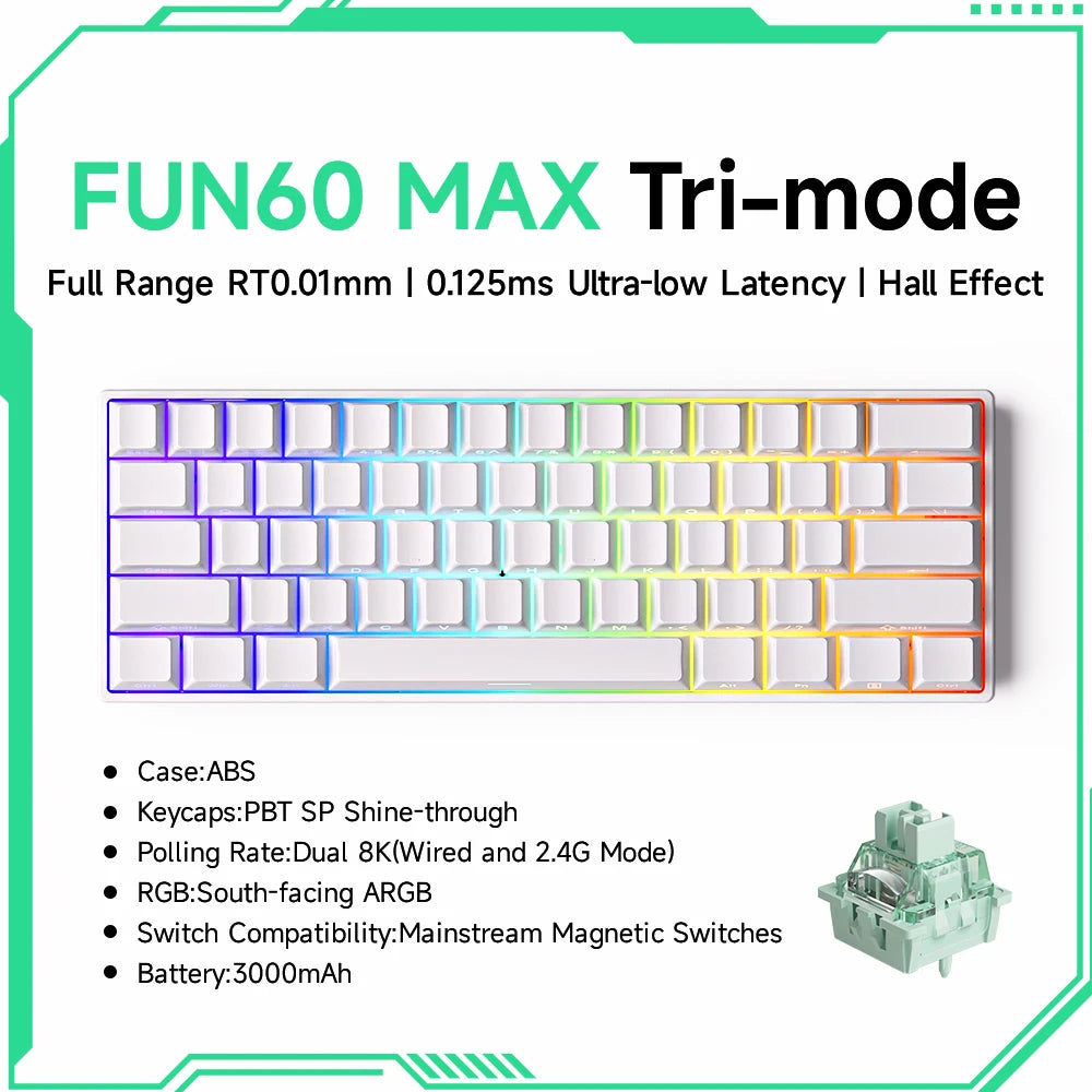 MONSGEEK FUN60 PRO&MAX HE Machanical Keyboard Magnetic Switch 60% Wireless Gaming Keyboard Rapid Trigger 8K ARGB Custom Keyboard