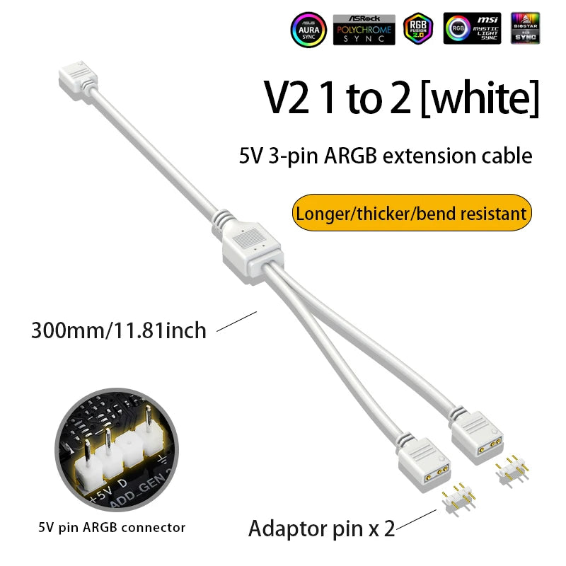 ARGB Chassis Fan Splitter 5V 3PIN Connector 1 To 2/3/4 Motherboard Extension Cable Synchronization 30cm for PC Light Strip Fans