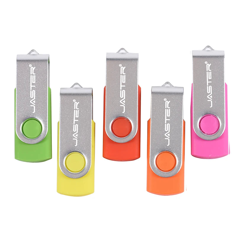 JASTER Rotatable Colorful USB 2.0 Flash Drive 128GB Creative Gift Memory Stick 64GB Silver Clip Pen Drive 32GB U Disk 16GB 8GB