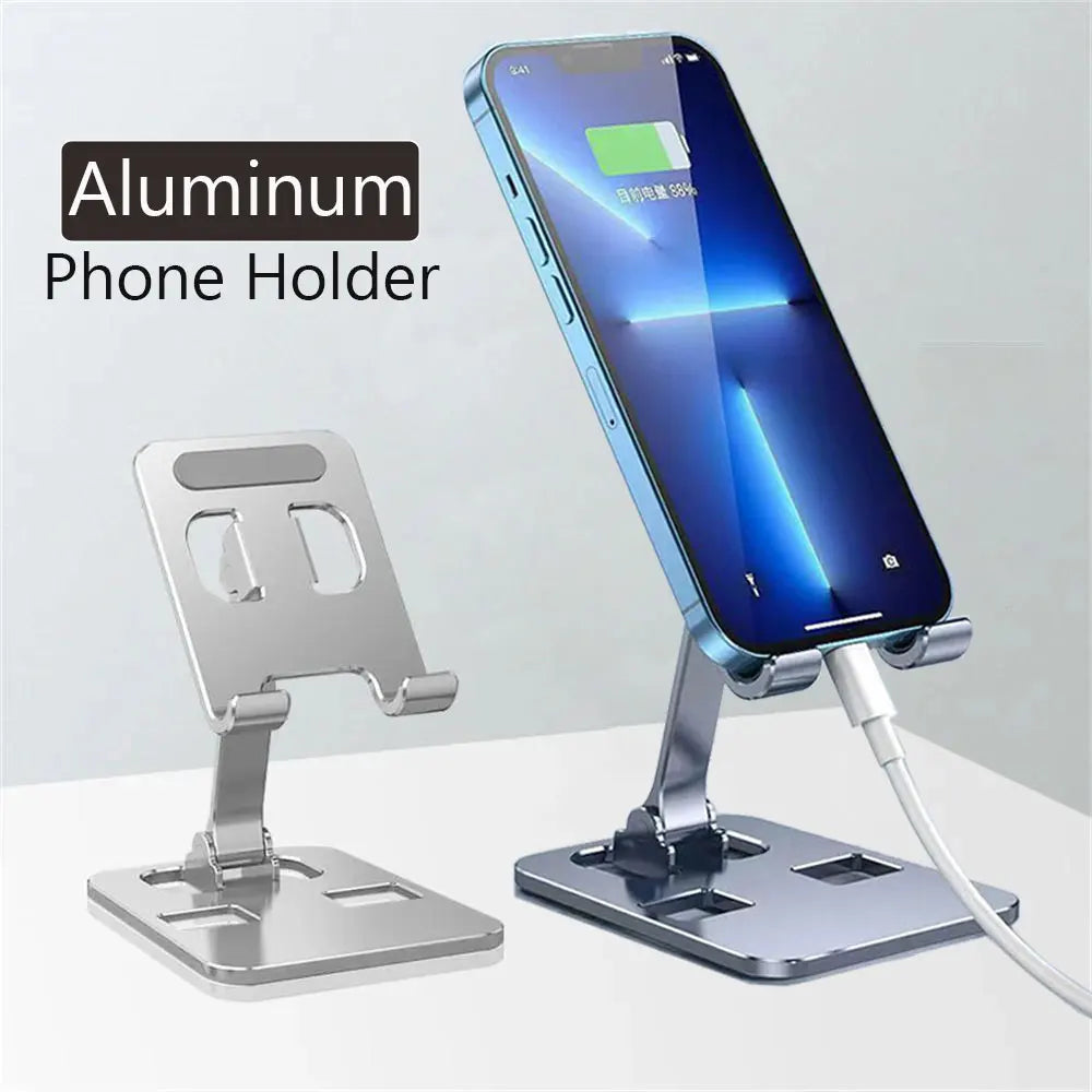 All Metal Aluminum 360 Rotation Mobile Phone Holder Universal Bracket Folding Double Shaft Design Stable Anti Fall