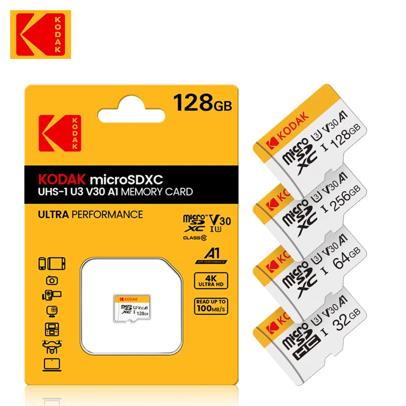 KODAK Mini Memory SD Card 256GB 128GB 64GB 32GB U3 V30 4K Full HD Micro TF Memory Flash Card for Phone/Computer/Camera
