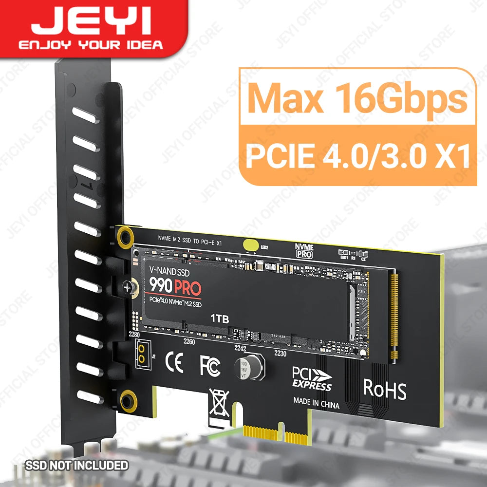 JEYI M.2 NVME SSD to PCIe 4.0 x1 Adapter Card, 2280 SSD PCIE X1 Expansion Card for Desktop PC, PCI-E GEN4 16Gbps Full Speed SK1