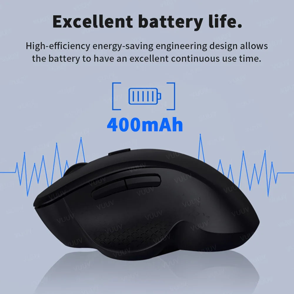 Ergonomic Rechargeable Wireless Bluetooth Mouse for PC Computer Laptop Macbook 1600DPI Dual Mode Mouse for IOS Android Tablet
