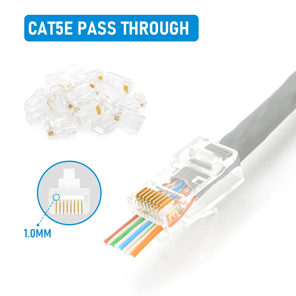 10/20/30/50Pcs Pass Through RJ45 Cat6/Cat5e Connectors Crystal End 8P8C Crimp UTP Standard Ethernet Network Modular Plug