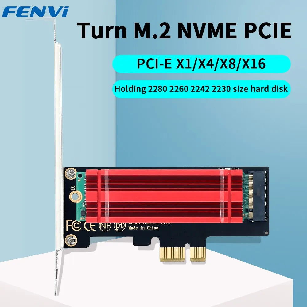 FENVI M.2 NVME to PCIe 4.0 Adapter With Aluminum SSD Heatsink 64Gbps M.2 SSD Gen4 PCIe 4.0 X1 X4 X8 X16 Expansion Card For PC