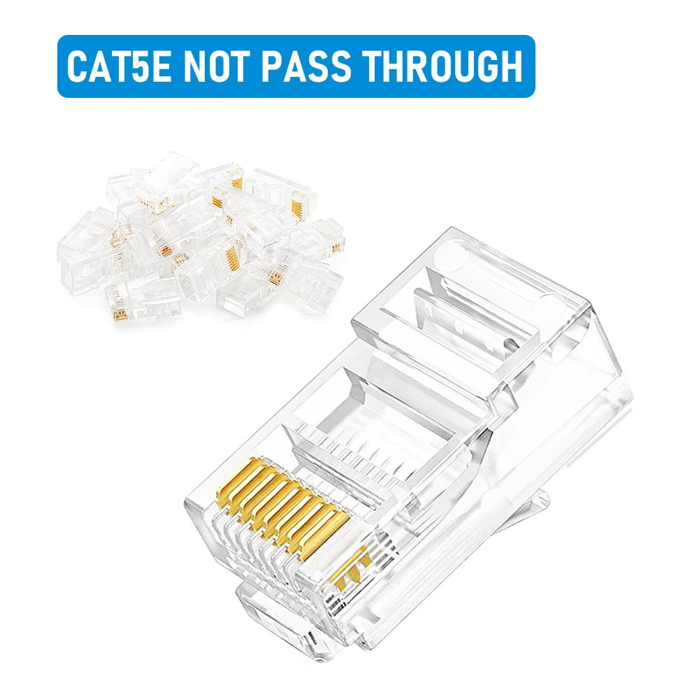 10/20/30/50Pcs Pass Through RJ45 Cat6/Cat5e Connectors Crystal End 8P8C Crimp UTP Standard Ethernet Network Modular Plug