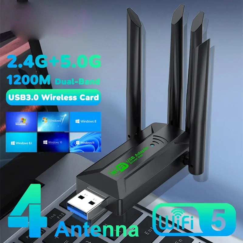 Original 4 Antennas 1200Mbps WiFi USB 3.0 Adapter 2.4G/5GHZ Dual Band WiFi Dongle Wireless Network Card 802.11AC For Win 10/11