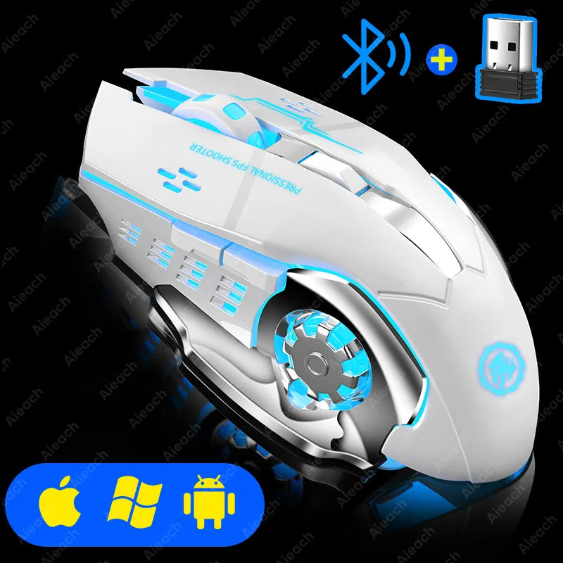 Rechargeable Bluetooth Wireless Mouse with 2.4G USB for Laptop Macbook PC Computer Backlight Gaming Mouse for iPad Tablet Phone