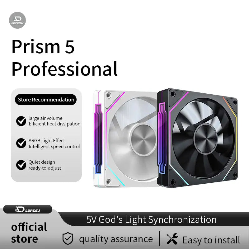 LDPCSJ OEM PRISM 5 PRO Computer Chassis Fan 12cm ARGB 4 Pin PWM Quiet Cooling Fan 12V Large Air Volume 45.2CFM/800-1600RPM