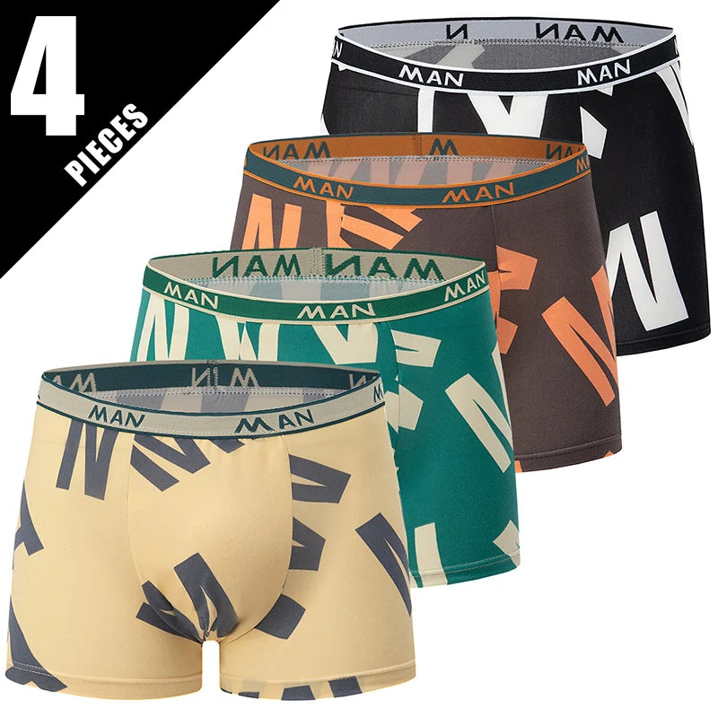 4/10 Piece Men's To Teenagers' Parent-child Underwear Simple And Fashionable Printed Boyshort Joker Casual Elastic Waist Shorts