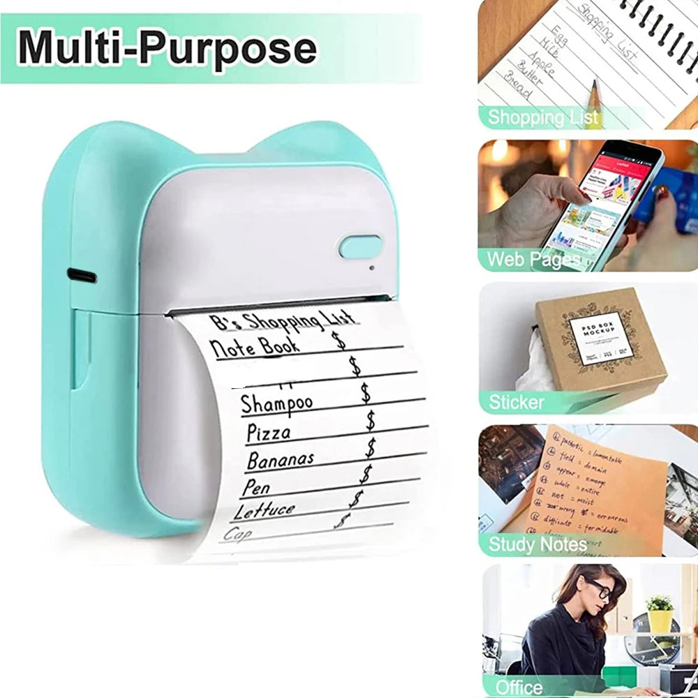 Portable Mini printer,thermal pocket Label  printer, for Android or IOS APP, inkless sticker printer, suitable for home, office