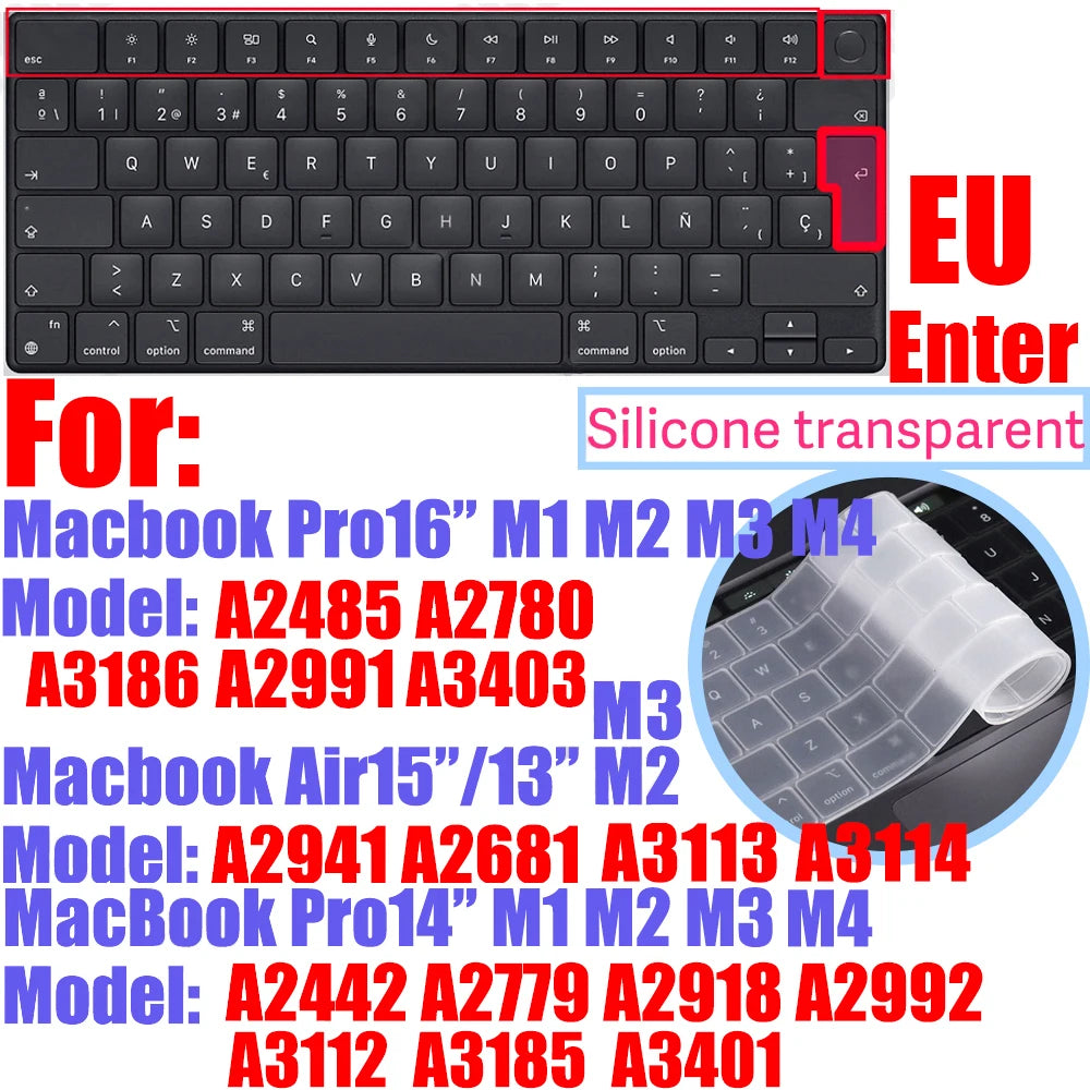 CaseBuy Premium Silicone Keyboard Cover Ultra Thin for MacBook Pro 14 16" M4 M3 M2 M1 Pro/Max, Air 15" 13.6" M3 M2, Cl