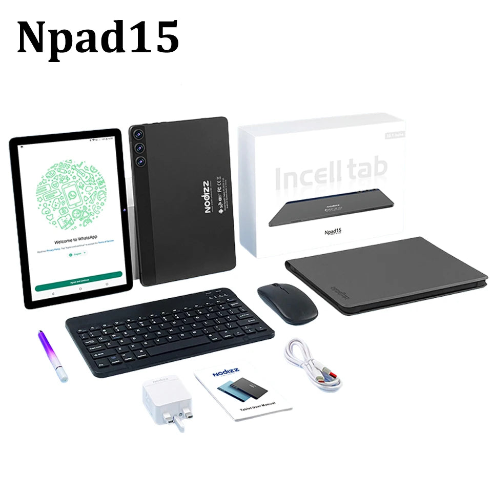 Npad15 Tablet 10.1'' FHD 12GB RAM+512GB ROM MTK6735 Core 1280*800 Display Android 14 5G WIFI 7000mAh Dual Camera Type-C Tablets