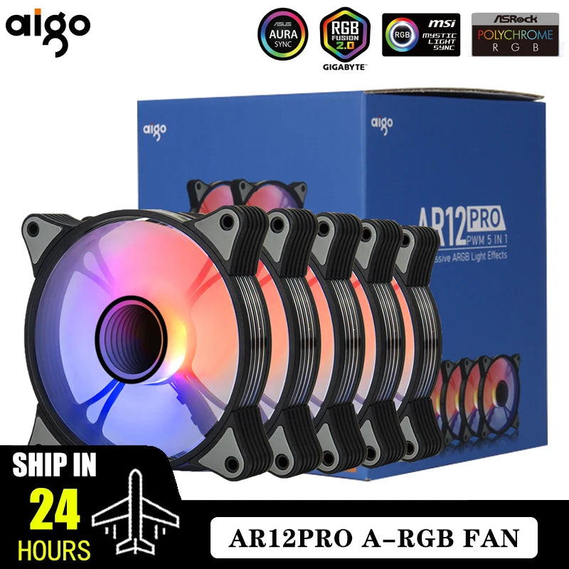 Aigo AR12PRO Computer Case Fan Ventoinha PC magnetic light bar 120mm RGB Fan 4pin PWM CPU Cooling Fan 3p5v Argb 12cm Ventilador