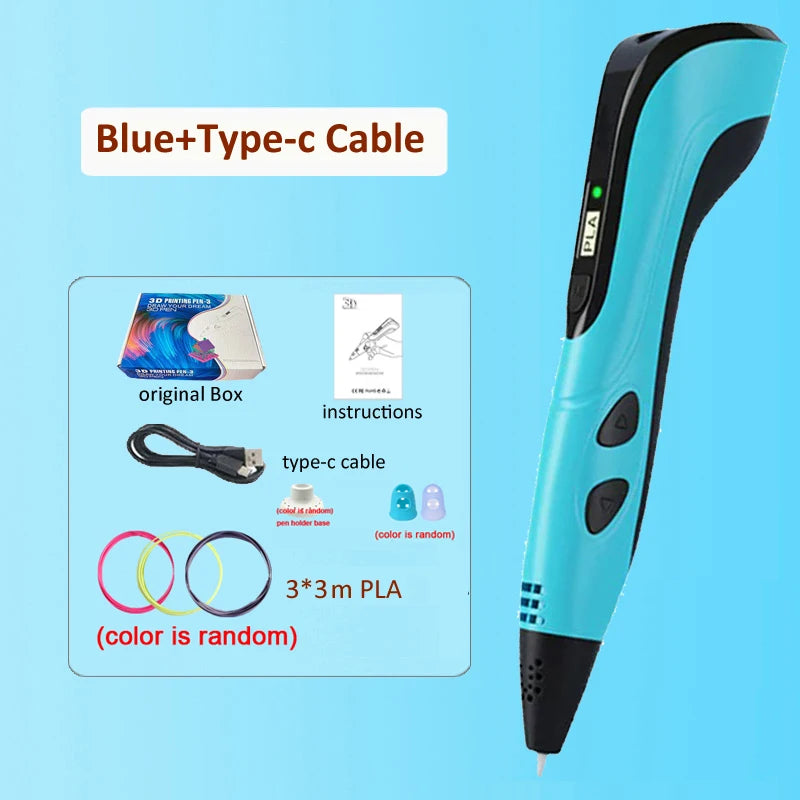 3D Pen DIY Drawing Printing Pen for kids Adult Creatived Toy 20 Colors 5M PLA Filaments +USB Type-C Rechargeable