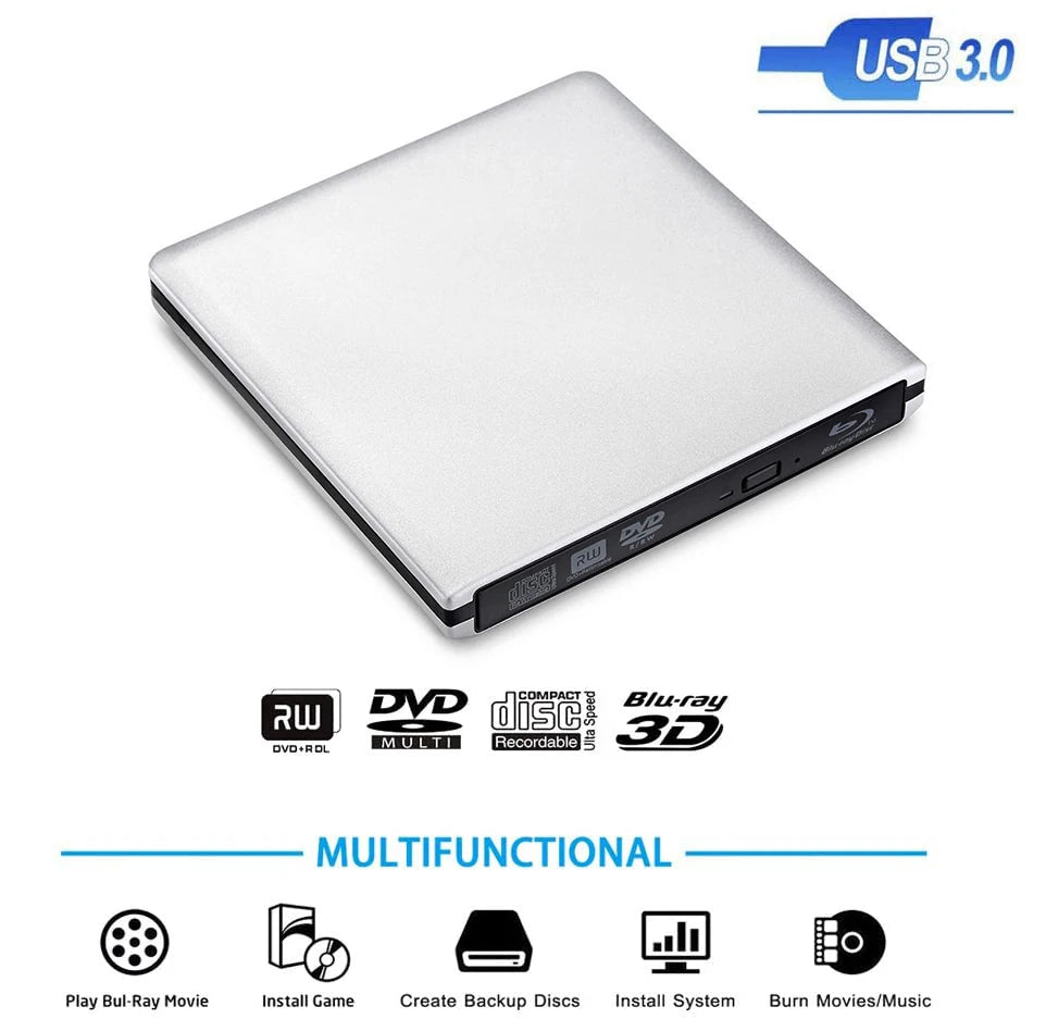 External USB3.0 Blu-Ray Reader Bluray Burner and Writer 3D BD-ROM Optical DVD Recorder BD-RE Bluray Play for Laptop/Desktop