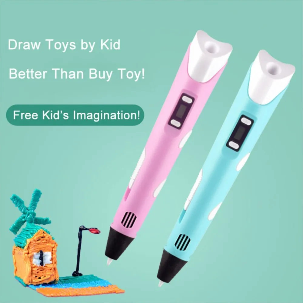 Kids 3D Printing Pen With LCD Screen & Stickers Compatible PLA Filament Safe With 9M PLA Girls Boys Birthday Gift Toys Print Pen