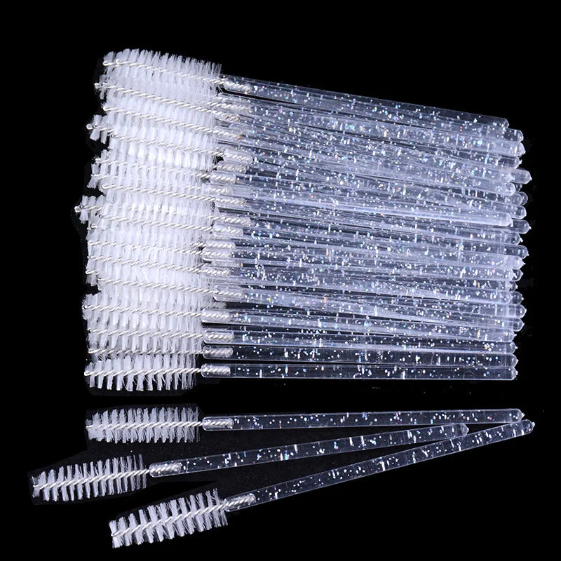 CNKESS 50Pcs/Bottle Disposable Eyelash Extension Mascara Wand Glitter Micro Lash Brushes Spoolie With Container Case Wholesale