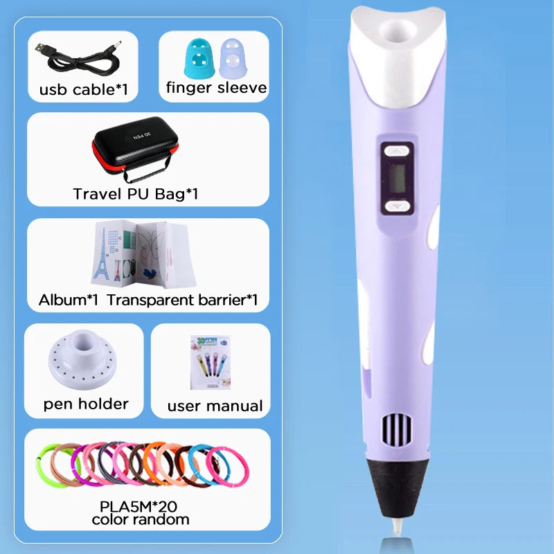 3D Pen Drawing Printing Pen With LCD Screen Compatible PLA Filament Toys Safe Paiting for Children DIY Christmas Birthday Gift