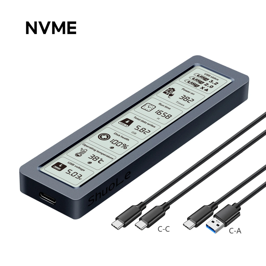 M.2 NVMe SATA SSD Enclosure Visual Smart SSD Case USB 3.2 Gen 2 10Gbps NVMe PCI-E 20Gpbs