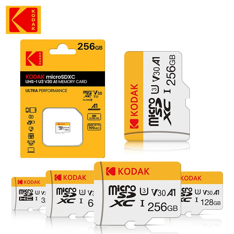 KODAK Mini Memory SD Card 256GB 128GB 64GB 32GB U3 V30 4K Full HD Micro TF Memory Flash Card for Phone/Computer/Camera