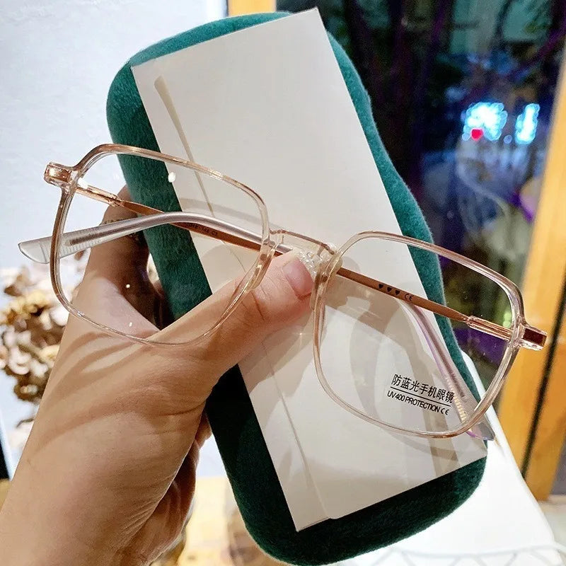 5PCS Anti Radiation Large Frame Glasses Shades for Woman Man Transition Eyeglasses Korean Replaceable Lens Women