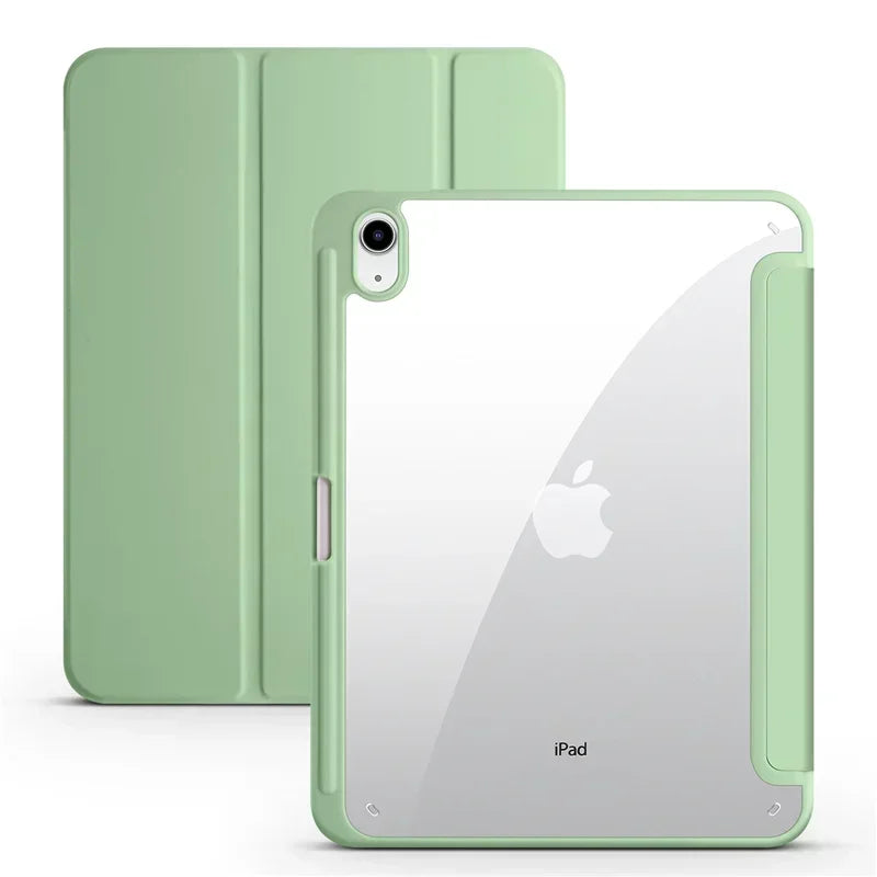 For iPad 10th Gen Case with Pen Holder Trifold Acrylic Clear Back Hard Cover For iPad 10.2 9.7 Air 5 11 iPad 10 9 11th A16 Case