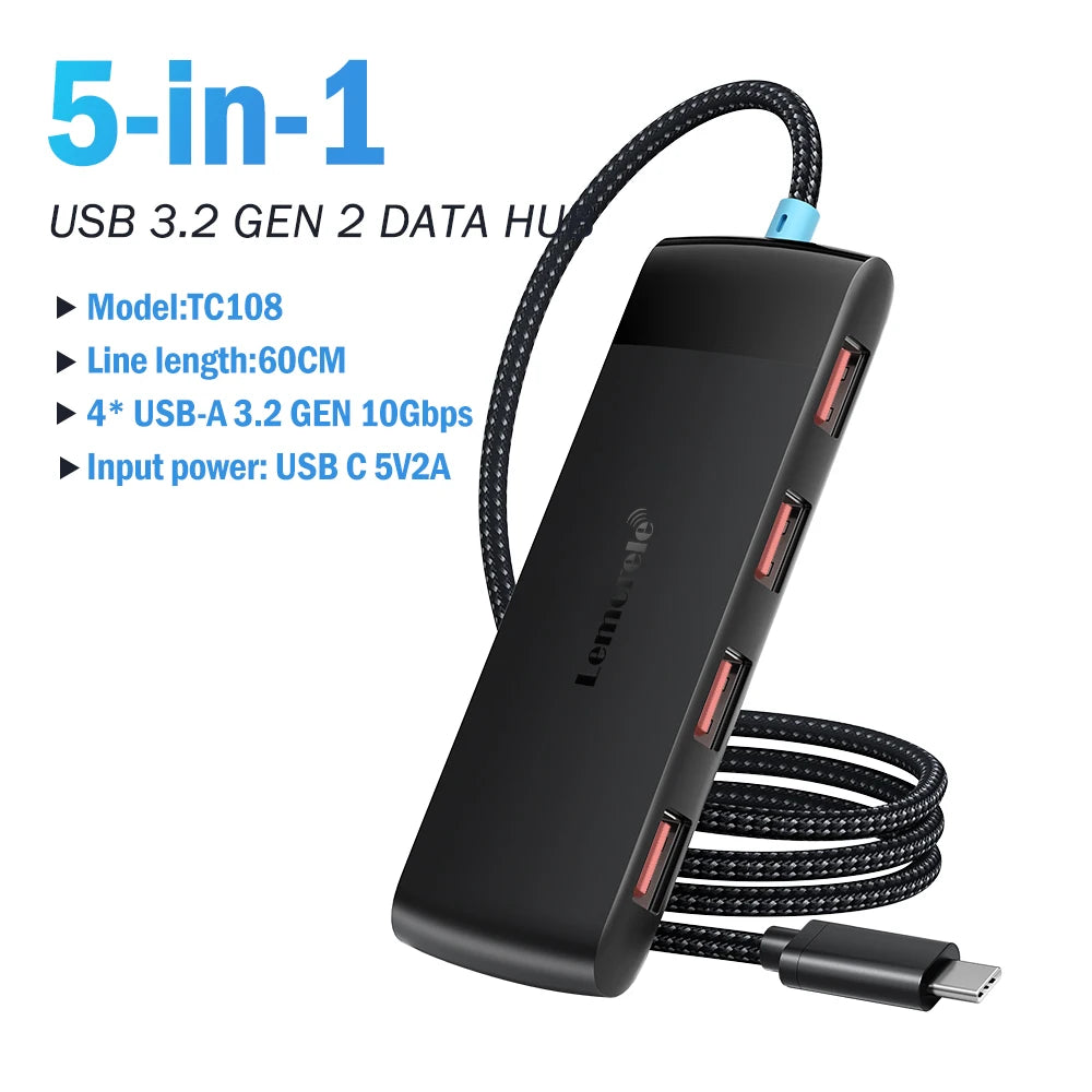 Lemorele USB Hub Type C Hub USB3.0 OTG 4 Port USB C/A HUB Multi Splitter Adapter Laptop Accessories For Lenovo Macbook Pro