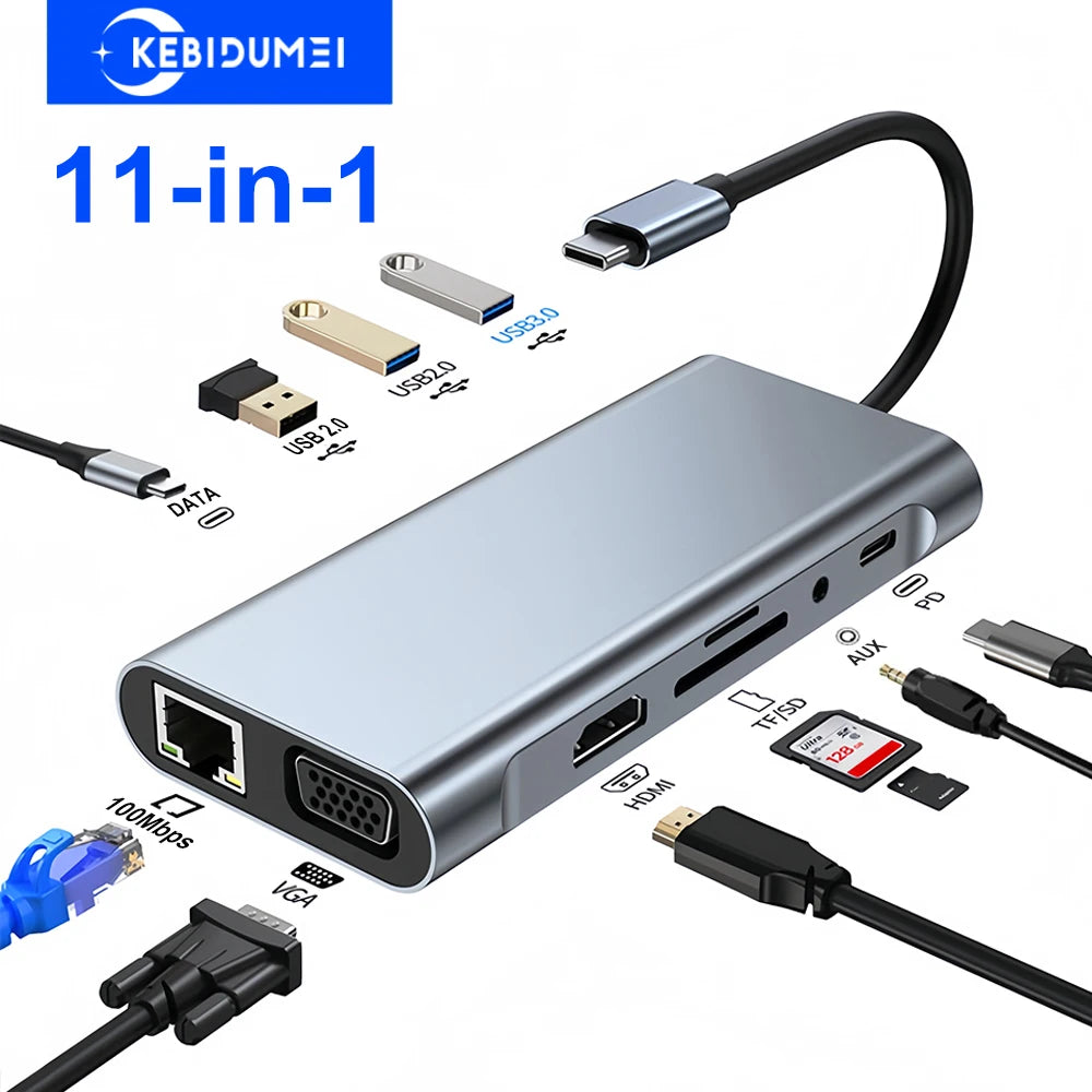 11-in-1 USB C Docking Station Hub with 4K HDMI USB 30 5Gbps Splitter Adapter for PC Laptop MacBook Type C Hub