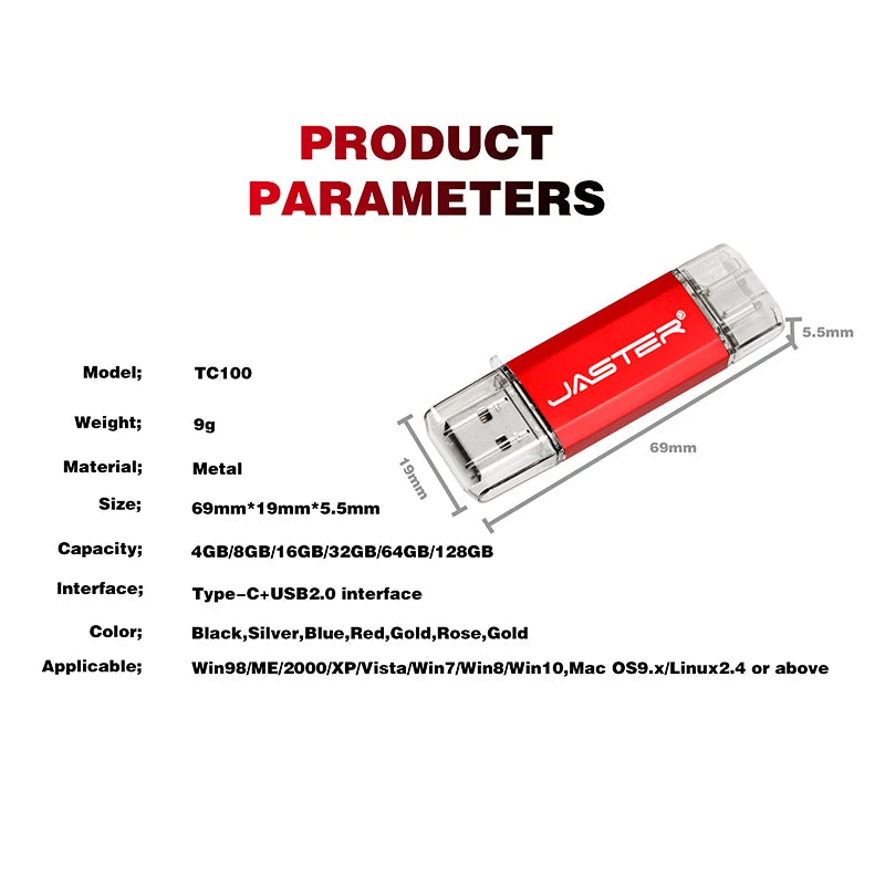 JASTER USB Flash Drive OTG Type C 2 IN 1 USB 2.0 Micro USB Pen Drive 128GB 64GB 32GB 16GB 32GB 8GB 4GB 128M Pendrive Flash Drive