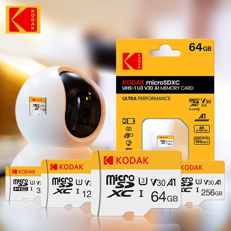KODAK Mini Memory SD Card 256GB 128GB 64GB 32GB U3 V30 4K Full HD Micro TF Memory Flash Card for Phone/Computer/Camera