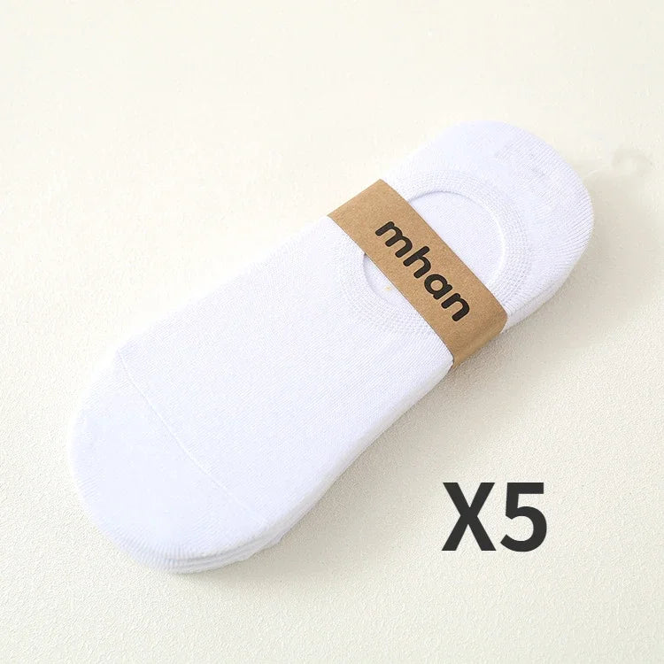 Socks Men Short No Show Low Cut Ankle Cotton Thin Black White Multipack Non-slip Silicone Summer Breathable Invisible 5pair /Lot