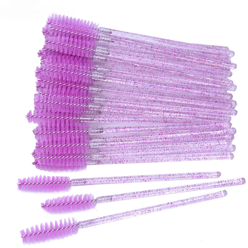 CNKESS 50Pcs/Bottle Disposable Eyelash Extension Mascara Wand Glitter Micro Lash Brushes Spoolie With Container Case Wholesale