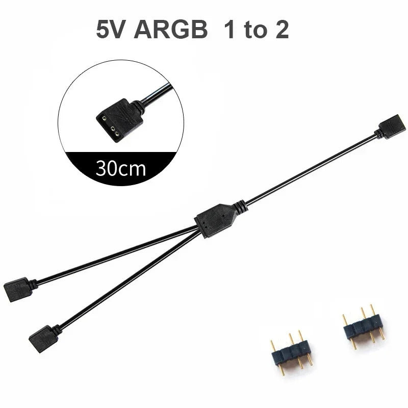LDPCSJ RGB 3PIN 5V ARGB 1 to 2/3/4/5 Extension Line Sync Motherboard Cable 4PIN 12V for Computer Hardware