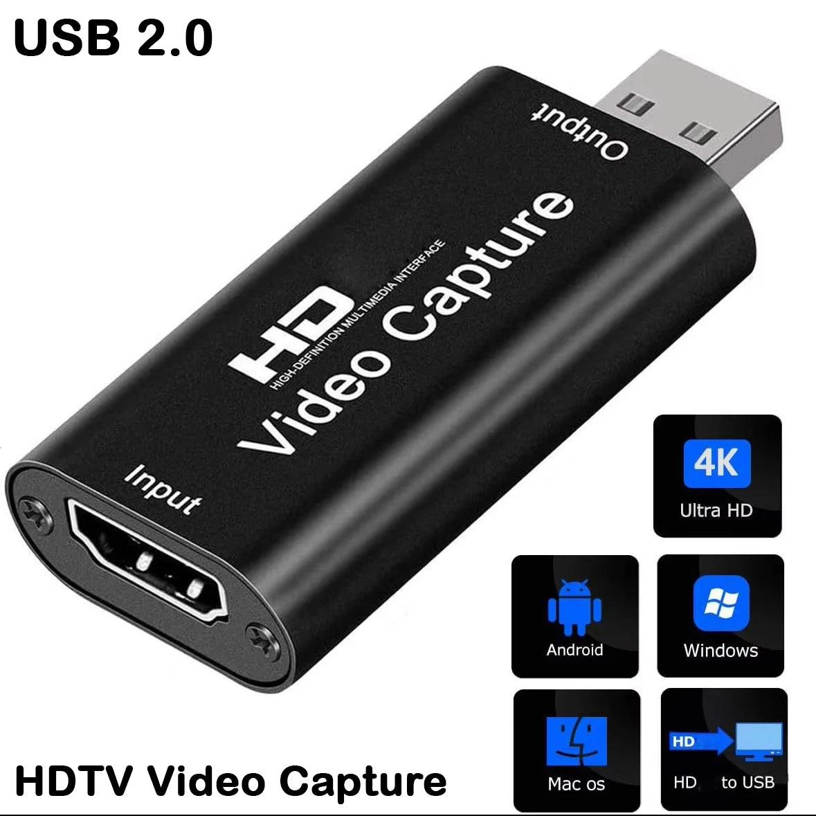 4K HDMI-Compatible Video Capture Card Streaming Board Capture USB 2.0 1080P Card Grabber Recorder Box for PS4 Game DVD Camera