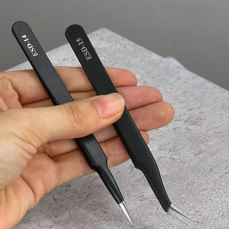 Precision ESD anti-static tweezers set -6-pc durable stainless steel tool for electronic repair and process modeling, bending&St