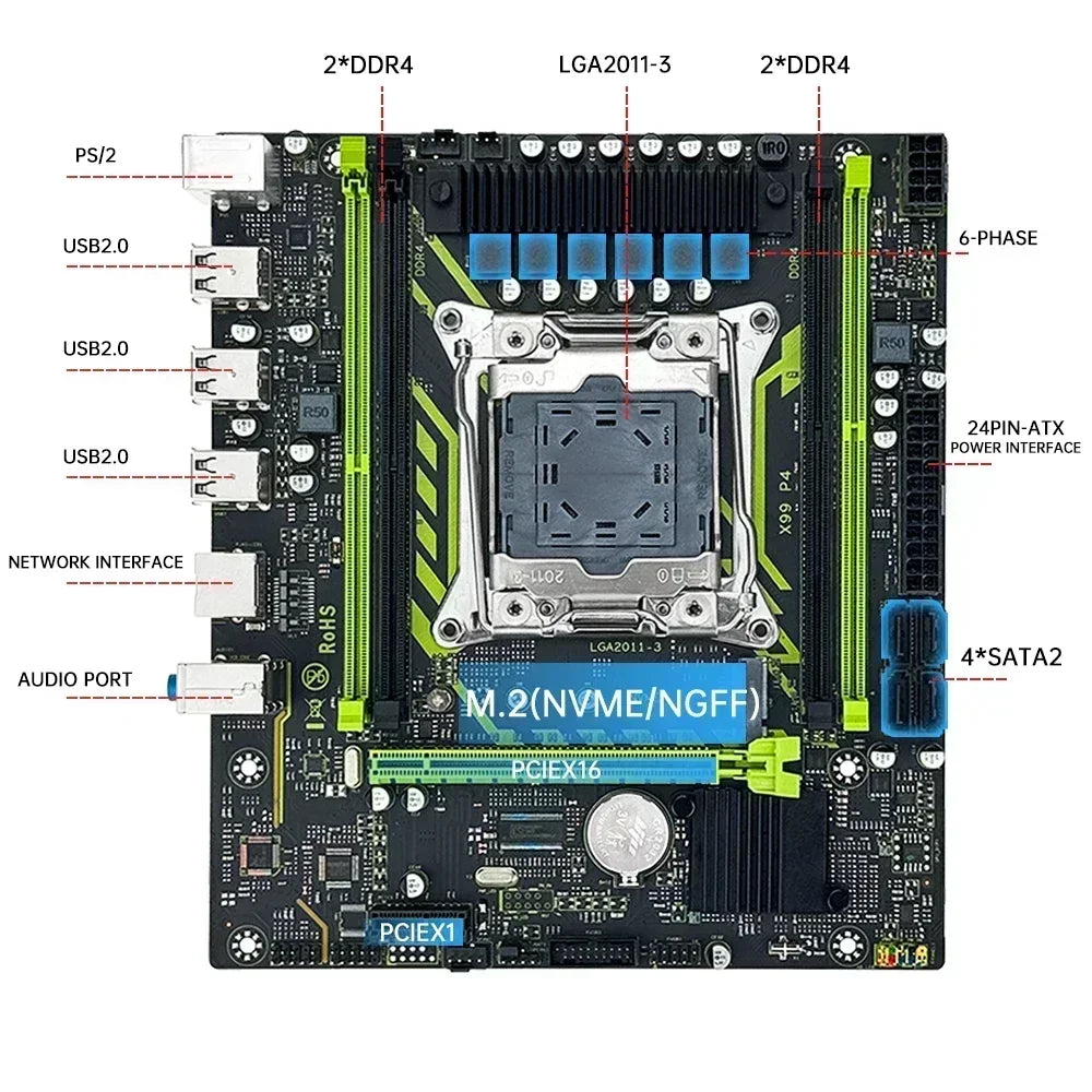 SOYO X99 Motherboard Set With LGA2011-3 Xeon E5 2630 V4 CPU DDR4 16GB (1*16GB)  2133MHz RAM NVME M.2 SATA Computer Accessories